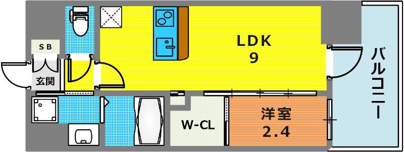 セレニテ西元町アリエ(1LDK/9階)の間取り写真