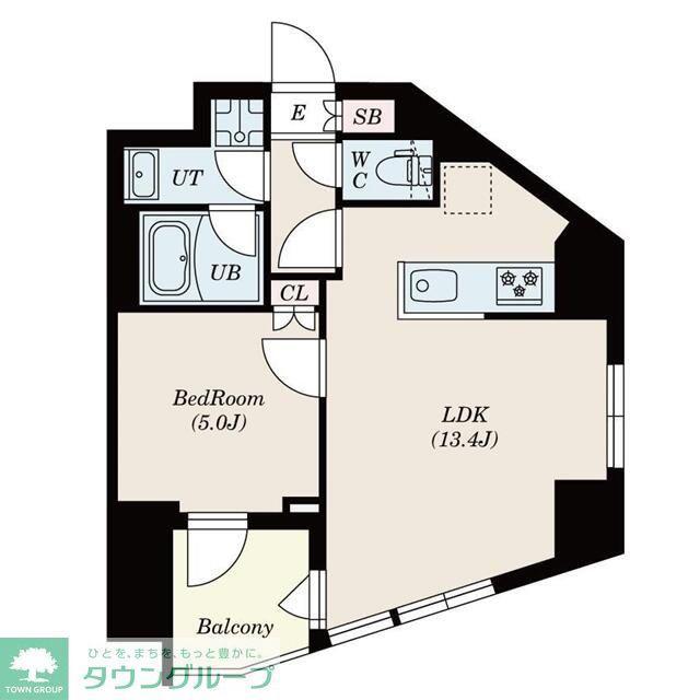 S-RESIDENCE新宿若松町(1LDK/1階)の間取り写真