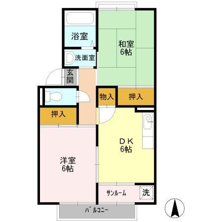 シャルム長土塀A(2DK/1階)の間取り写真