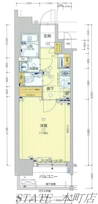 ジアコスモ谷町四丁目(1K/8階)の間取り写真