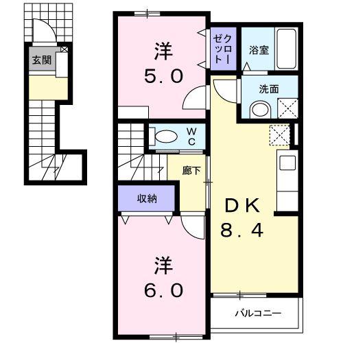 ウェルシーKII(2DK/2階)の間取り写真