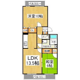 ドミール女鳥羽(2LDK/1階)の間取り写真