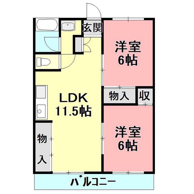 インフィール茜部(2LDK/3階)の間取り写真
