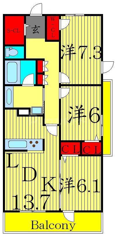 ロイヤルパークス西新井(3LDK/9階)の間取り写真