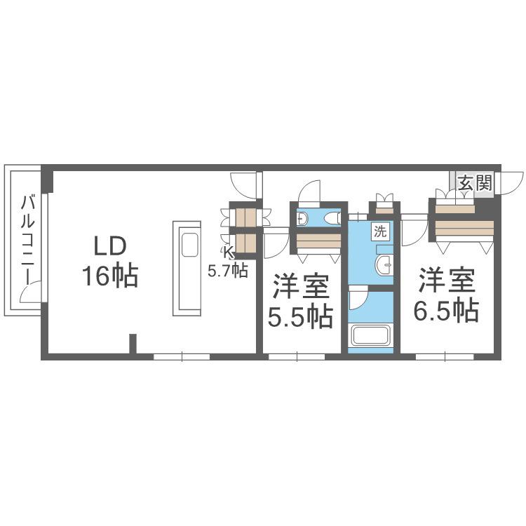 HARU旭ヶ丘(2LDK/5階)の間取り写真