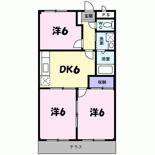 プリシェール藤原台(3DK/1階)の間取り写真