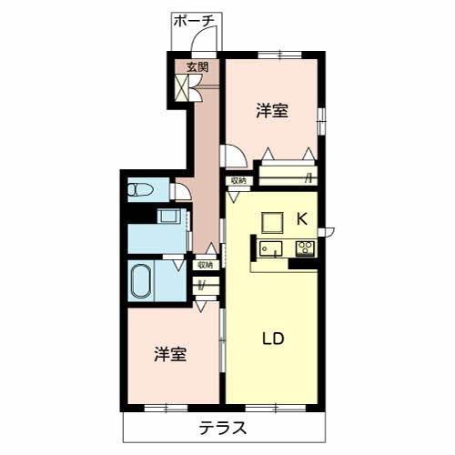 シャンティ夢前(2LDK/1階)の間取り写真