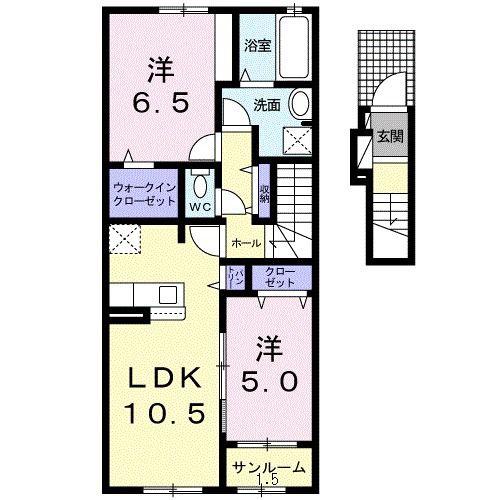 エバーグリーン大野(2LDK/2階)の間取り写真