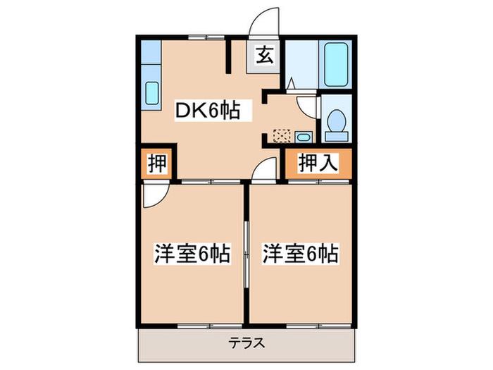 コーポ宮田D(2DK/1階)の間取り写真