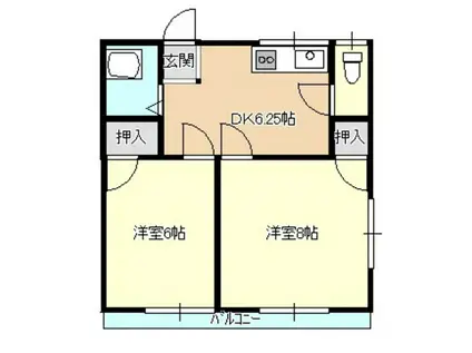 サンハイツ日詰1号棟(2DK/2階)の間取り写真