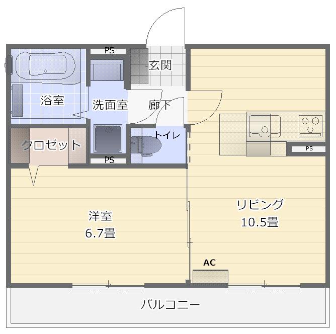 グラン シャトー 駅東(1LDK/1階)の間取り写真