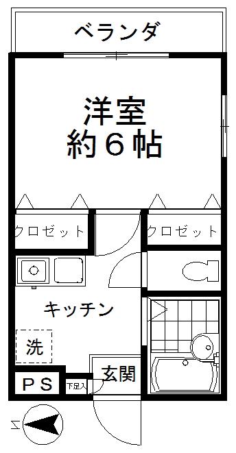 ライトハウス(1K/2階)の間取り写真