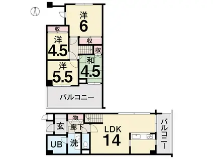 ファインコートビッグワン今里(4LDK/5階)の間取り写真