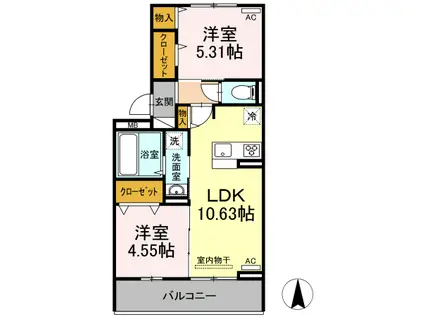 アピリシティ(2LDK/2階)の間取り写真