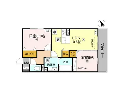 エレガンス ビュー(2LDK/1階)の間取り写真