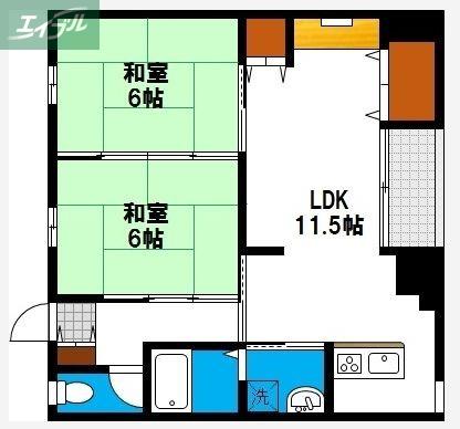 車屋マンション(2LDK/2階)の間取り写真