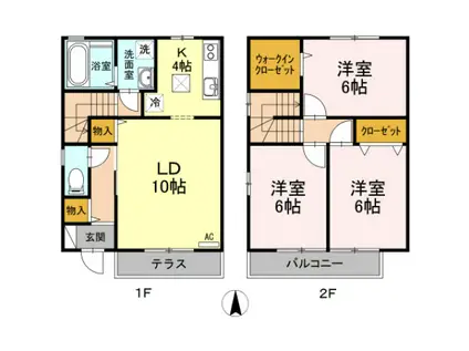 リビングタウン万々 B棟(3LDK/1階)の間取り写真