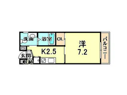 シティフラット三宮東(1K/6階)の間取り写真