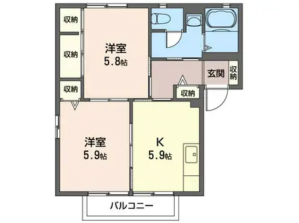 ウエルコートC(2K/2階)の間取り写真