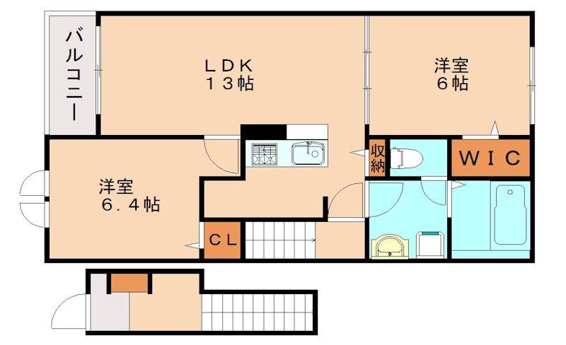 ティーダ竹末(1LDK/2階)の間取り写真