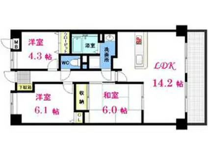 ダイアパレスウエストシティ(3LDK/7階)の間取り写真