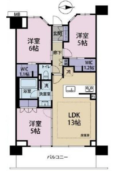ガーラ・レジデンス川口西青木(3LDK/6階)の間取り写真