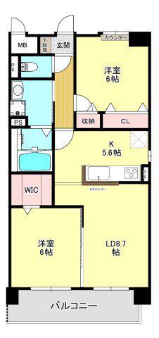 港区当知オーナールーム付マンション(2LDK/1階)の間取り写真
