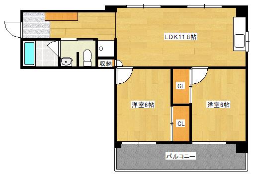 ヒルヴィスタ三滝(2LDK/4階)の間取り写真