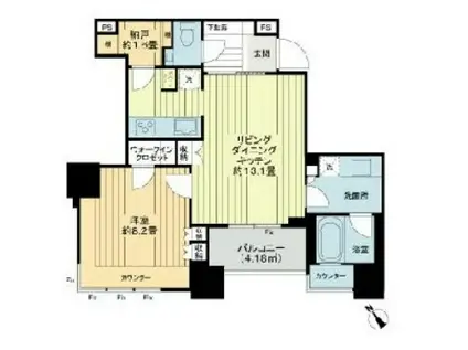 ザ・ヒルトップタワー高輪台(1LDK/15階)の間取り写真