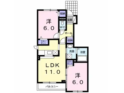 UN CALMLY1号館(2LDK/1階)の間取り写真
