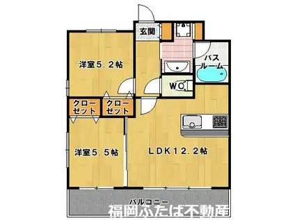 ホワイトアゲート博多(2LDK/4階)の間取り写真