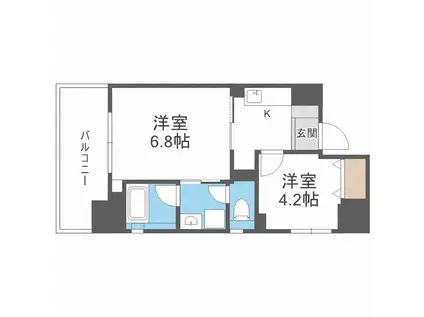 アモーレ本町ウエスト(2K/10階)の間取り写真