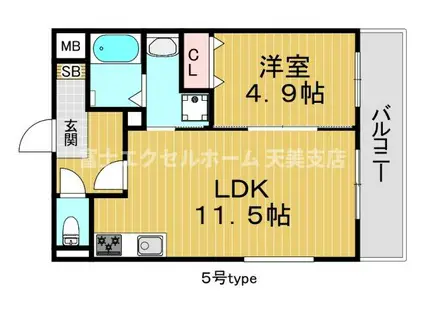 EXハイツ公園南II(1LDK/1階)の間取り写真