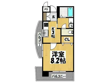 FINE郡元(1K/3階)の間取り写真