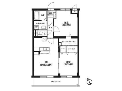 地下鉄空港線 西新駅 徒歩5分 5階建 築8年(2LDK/2階)の間取り写真