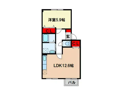 グローリーヒルズ希ヶ丘(1LDK/2階)の間取り写真
