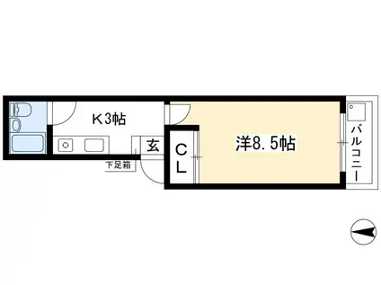 御所西ラフィーネ石原(1K/2階)の間取り写真
