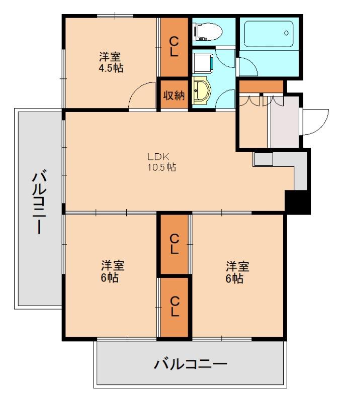日宝サンセーヌ大橋南(3LDK/2階)の間取り写真