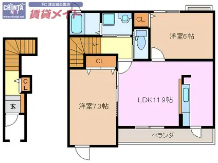 クレールIII(2LDK/2階)の間取り写真