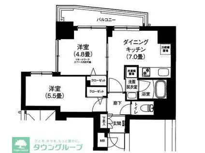 プロスタイルウェルス 押上ノースアイル(2DK/6階)の間取り写真