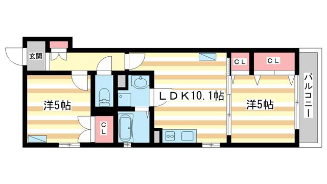 クリエオーレ天理(2LDK/3階)の間取り写真