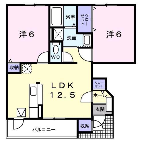 ラ・セゾン(2LDK/1階)の間取り写真