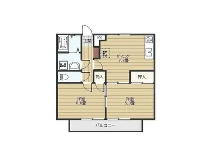 ミユキプレイス太田宝町B(2DK/2階)の間取り写真