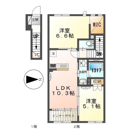 サクラーレ長坂(2LDK/2階)の間取り写真