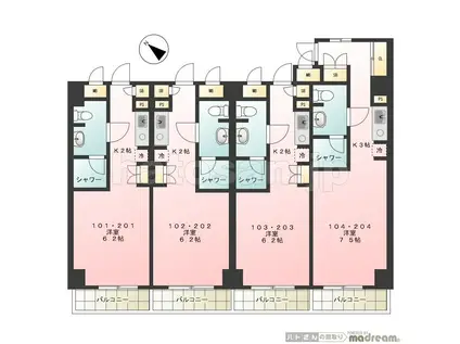 エムパーム小山I(1K/2階)の間取り写真