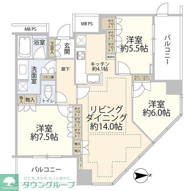 マークワンタワー長津田(3LDK/23階)の間取り写真