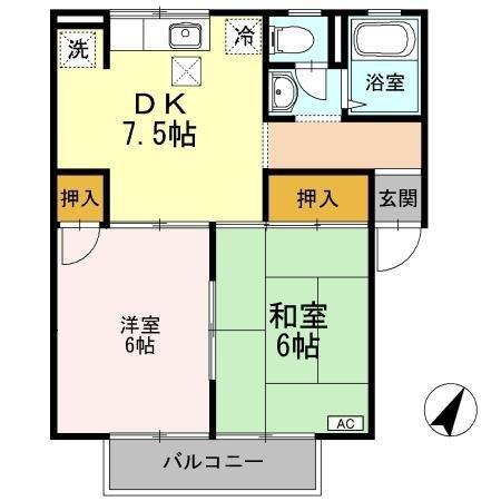セジュールハートハウス(2DK/1階)の間取り写真