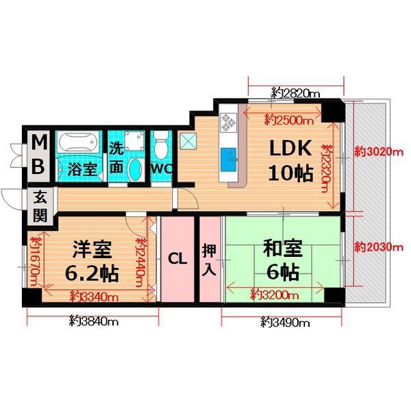 ライフ野江(2LDK/3階)の間取り写真