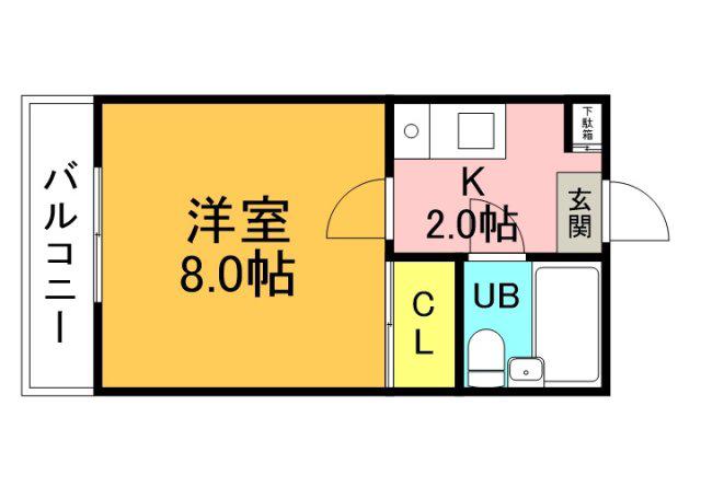 サンリバー新宅(1K/4階)の間取り写真