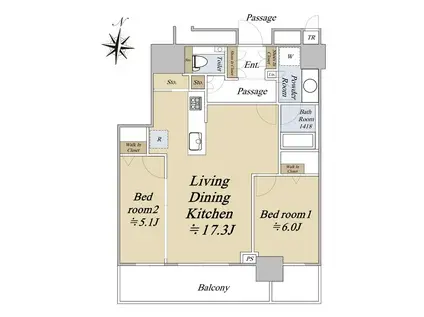 ONE札幌ステーションタワー(2LDK/11階)の間取り写真